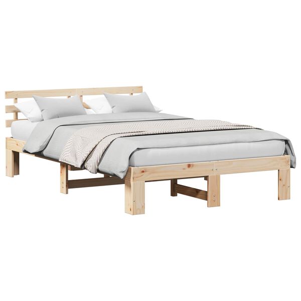 vidaXL Cadre de lit avec t&ecirc;te de lit Naturel 135 x 190 cm Pin massif