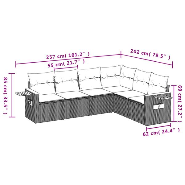 vidaXL Salon de jardin 6 pcs avec coussins gris r&eacute;sine tress&eacute;e
