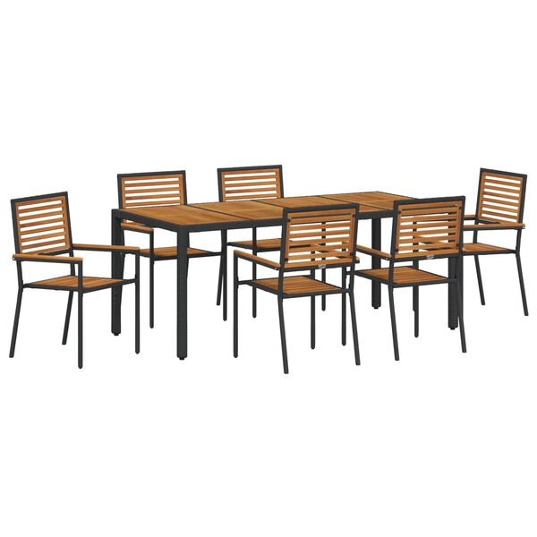 vidaXL Ensemble de salle à manger pour jardin 7 pcs Noir et Bois