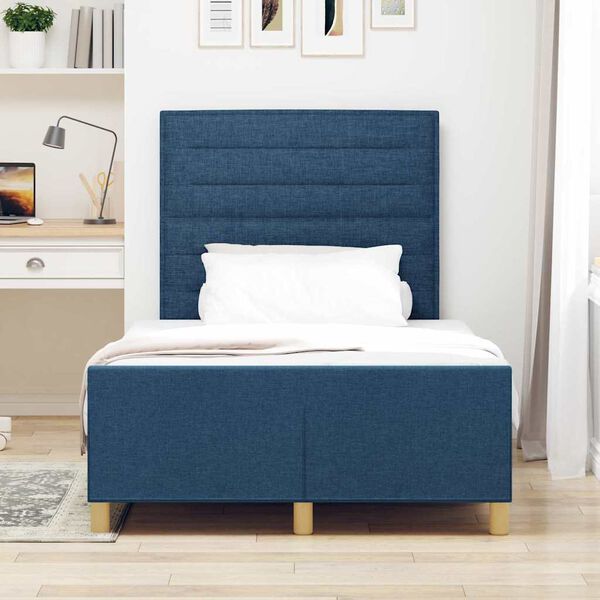 vidaXL Cadre de lit avec t&ecirc;te de lit Bleu 120 x 190 cm tissu