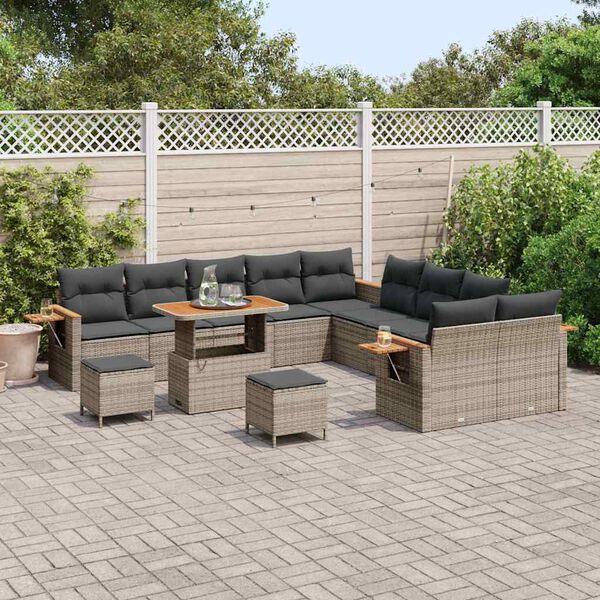 vidaXL Ensemble de canap&eacute; de jardin avec coussin 13 pcs Gris
