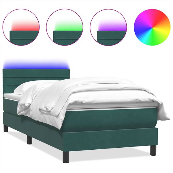 vidaXL Sommier &agrave; lattes de lit et matelas et LED vert fonc&eacute; 90x220 cm velours