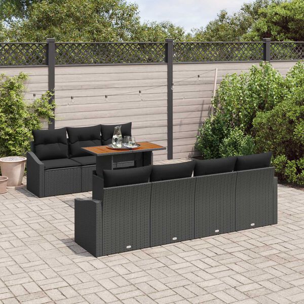 vidaXL Ensemble de canapé de jardin 8 pcs Noir Poly rotin
