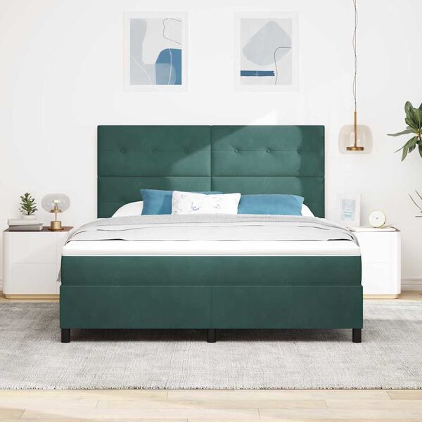 vidaXL Lit &agrave; ressorts avec matelas Vert fonc&eacute; 180 x 200 cm Velours