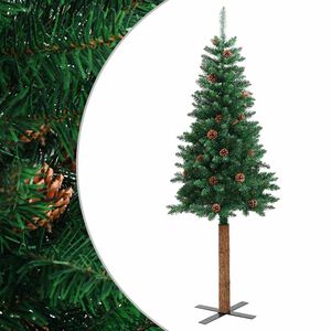 vidaXL Sapin de No&euml;l mince avec bois v&eacute;ritable et c&ocirc;nes vert 180cm PVC