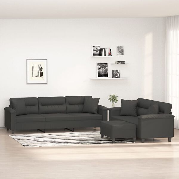 vidaXL Ensemble de canap&eacute;s 3 pcs coussins Gris fonc&eacute; Tissu microfibre