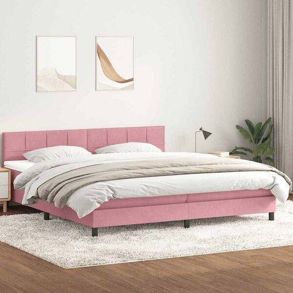 vidaXL Sommier &agrave; lattes de lit avec matelas et LED rose 180x220 cm velours