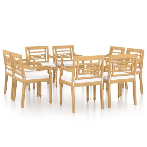 vidaXL Chaises Batavia lot de 8 avec coussins Bois de teck solide