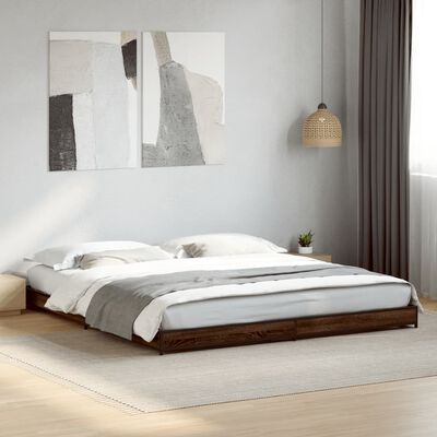 vidaXL Cadre de lit chêne marron 200x200 cm bois d'ingénierie et métal