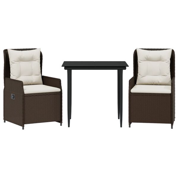 vidaXL Ensemble à manger de jardin 3 pcs et coussins marron poly rotin