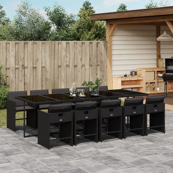 vidaXL Ensemble &agrave; manger de jardin 11 pcs coussins noir r&eacute;sine tress&eacute;e