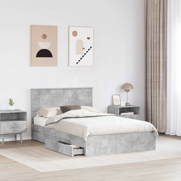 vidaXL Cadre de lit Gris b&eacute;ton 135 x 190 cm Bois d'ing&eacute;nierie