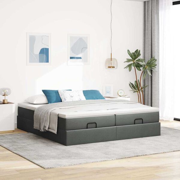 VidaXL Cadre de lit ottoman avec matelas gris fonc&eacute; 200x200cm tissu