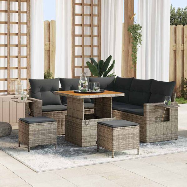 vidaXL Ensemble de canap&eacute; de jardin avec coussin 9 pcs Gris polyrotin