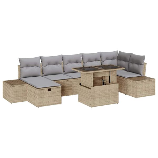 vidaXL Ensemble de canap&eacute; de jardin 8 pcs Beige polyrotin