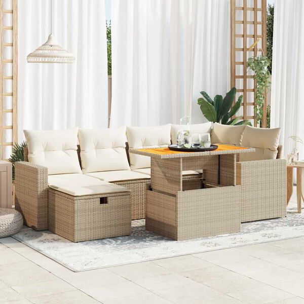 vidaXL Salon de jardin avec coussins 8 pcs beige r&eacute;sine tress&eacute;e acacia