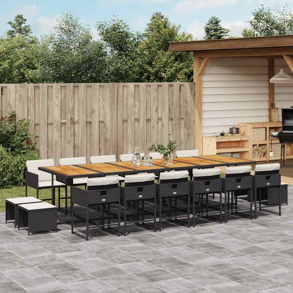 vidaXL Ensemble &agrave; manger de jardin 17 pcs coussins noir r&eacute;sine tress&eacute;e