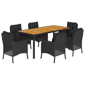 vidaXL Ensemble &agrave; manger de jardin coussins 7pcs Noir R&eacute;sine tress&eacute;e