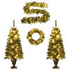vidaXL Arbres de No&euml;l artificiels 2 pcs et couronne, guirlande et LED