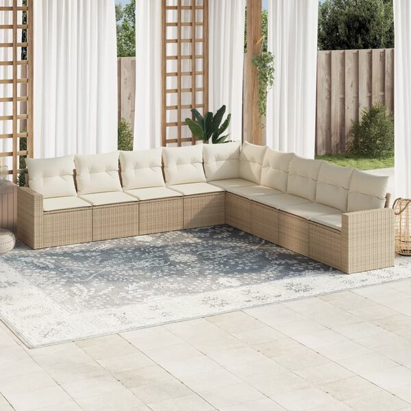 vidaXL Salon de jardin avec coussins 9 pcs beige r&eacute;sine tress&eacute;e