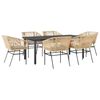 vidaXL Ensemble &agrave; manger jardin coussins 7pcs marron poly rotin verre