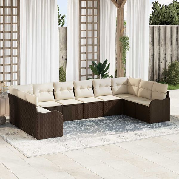 vidaXL Ensemble de canap&eacute; de jardin 10 pcs Marron et blanc polyrotin