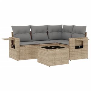 vidaXL Salon de jardin avec coussins 5 pcs beige r&eacute;sine tress&eacute;e