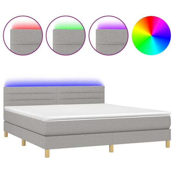 vidaXL Sommier &agrave; lattes de lit et matelas et LED Gris clair 180x200 cm