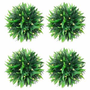 vidaXL Boules de buis artificielles avec lumi&egrave;res LED 4 pcs vert 15 cm