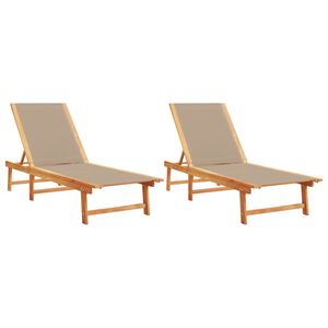 vidaXL Chaises longues lot de 2 taupe bois acacia solide et textil&egrave;ne