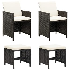 vidaXL Jeu de chaise et tabouret de jardin 4 pcs R&eacute;sine tress&eacute;e Noir