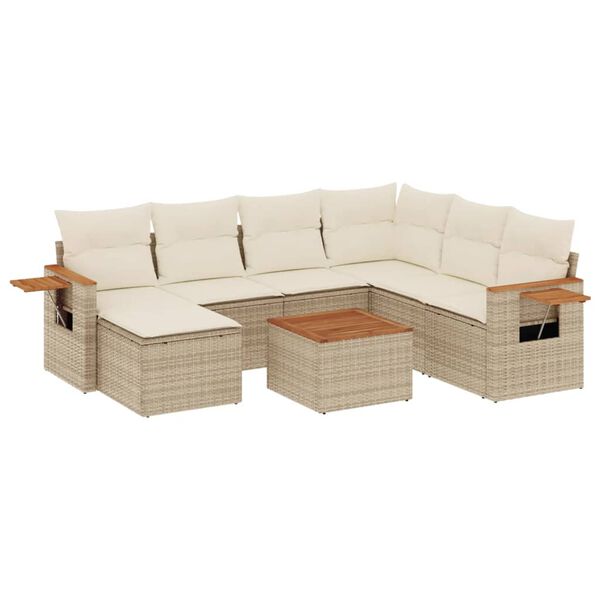 vidaXL Salon de jardin avec coussins 8 pcs beige r&eacute;sine tress&eacute;e