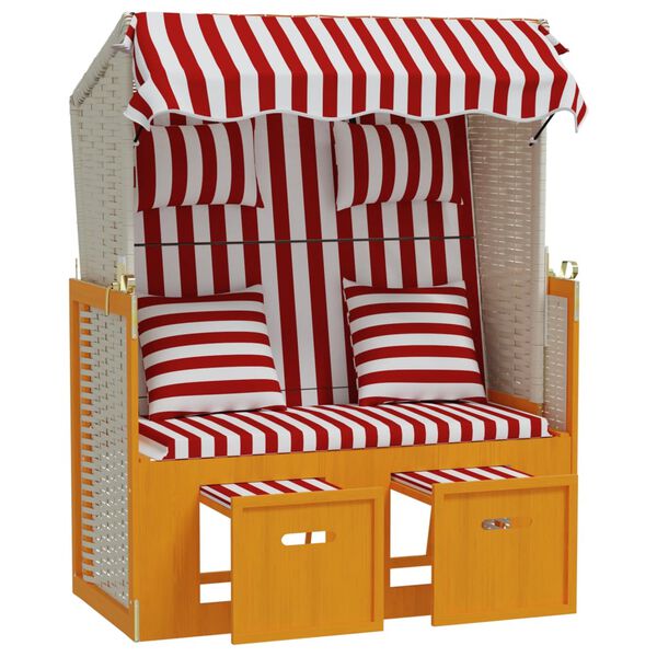 vidaXL Strandkorb avec coussins R&eacute;sine tress&eacute;e bois solide Rouge blanc