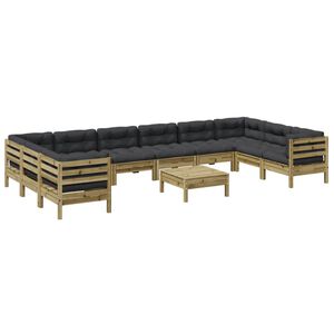 vidaXL Salon de jardin avec coussins 11 pcs bois de pin impr&eacute;gn&eacute;