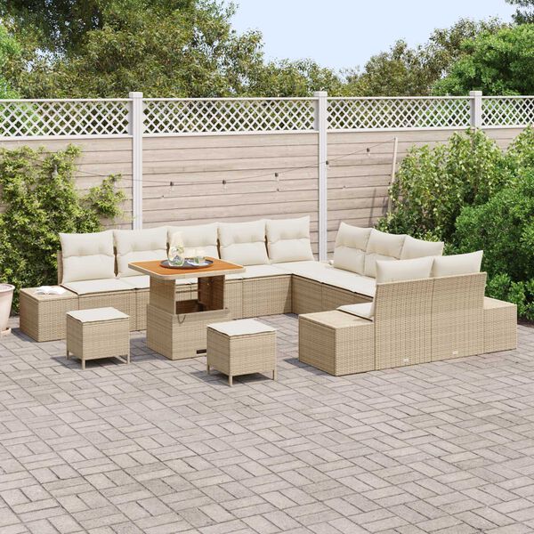 vidaXL Ensemble de canap&eacute; de jardin 13 pcs Beige polyrotin