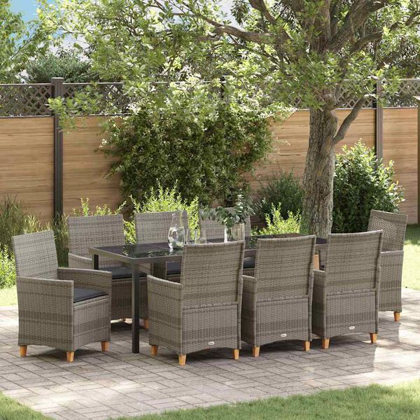 vidaXL Ensemble de salle &agrave; manger pour jardin 9 pcs Gris polyrotin