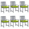 vidaXL Chaises de jardin et coussins lot de 6 Bois acacia massif Gris