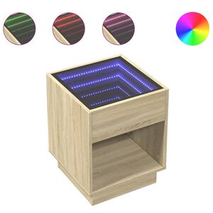 vidaXL Table de chevet avec LED infini ch&ecirc;ne sonoma 40x40x50 cm