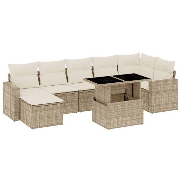 vidaXL Salon de jardin avec coussins 8 pcs beige r&eacute;sine tress&eacute;e