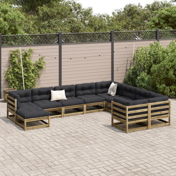 vidaXL Salon de jardin avec coussins 10 pcs bois de pin impr&eacute;gn&eacute;