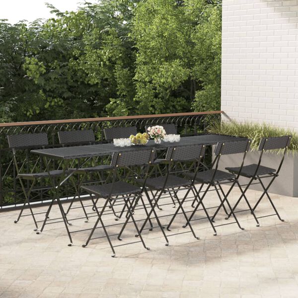 vidaXL Chaises de bistrot pliantes lot de 8 Noir R&eacute;sine tress&eacute;e acier
