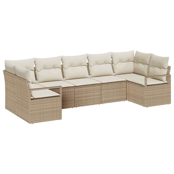 vidaXL Ensemble de canap&eacute; de jardin 7 pcs Beige et blanc polyrotin