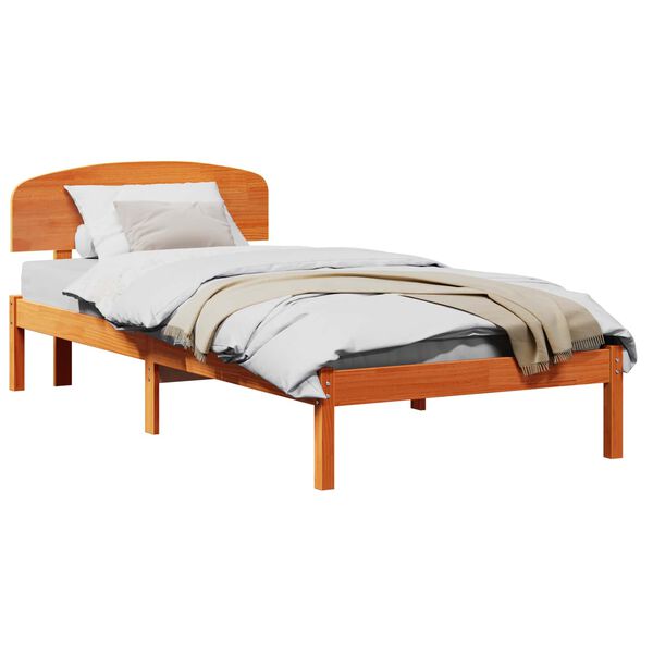 vidaXL Cadre de lit avec t&ecirc;te de lit Brun cire 90 x 200 cm Pin massif