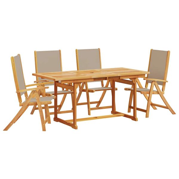 vidaXL Ensemble &agrave; manger de jardin 5pcs bois d'acacia solide textil&egrave;ne