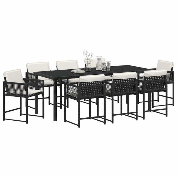 vidaXL Ensemble de salle &agrave; manger pour jardin 9 pcs Noir polyrotin