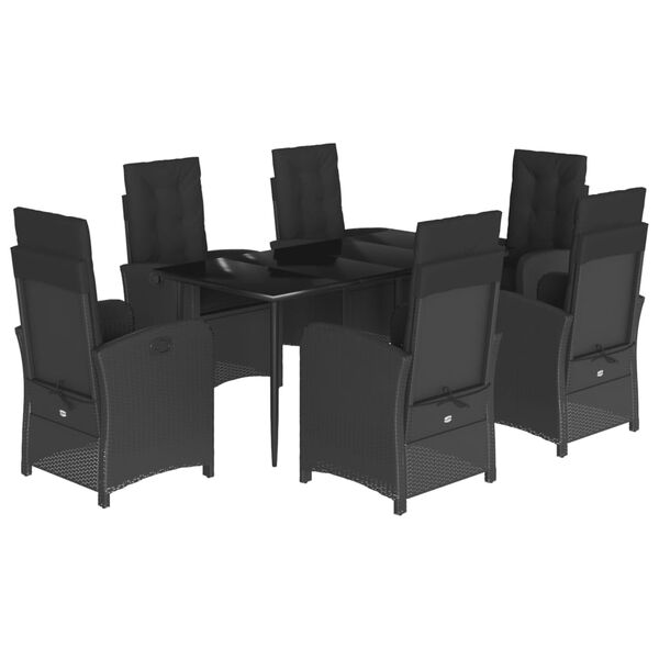 vidaXL Ensemble &agrave; manger de jardin coussins 7pcs Noir R&eacute;sine tress&eacute;e