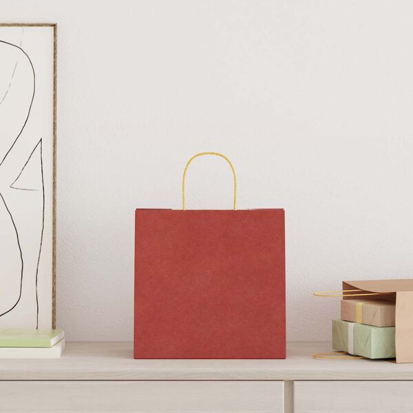 vidaXL Sacs en papier 250 pcs avec poign&eacute;es rouge 26x17x25 cm