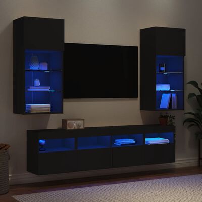 vidaXL Unités murales TV avec LED 5 pcs noir bois d'ingénierie