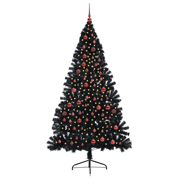 vidaXL Sapin de No&euml;l artificiel pr&eacute;-&eacute;clair&eacute; Noir 210 cm PVC