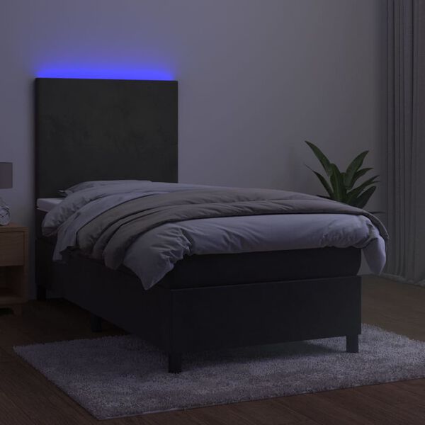 vidaXL Sommier &agrave; lattes de lit avec matelas et LED Gris fonc&eacute; 90x200cm